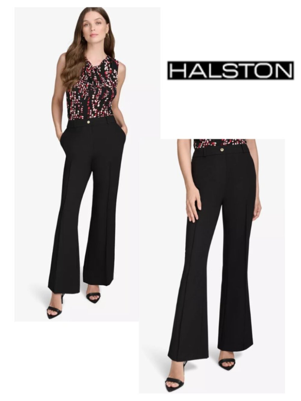 Halston Black Flare-Leg Trousers NWT Sz 14